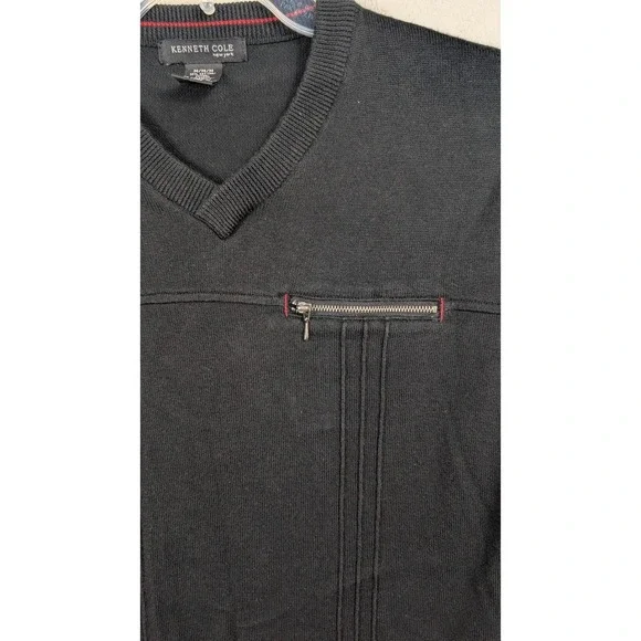 Kenneth Cole Mens Black V Neck Long Sleeve Sweater Size Medium Zip Chest Pocket - Picture 3 of 10